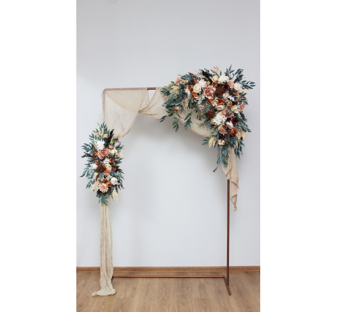  Flower arch arrangement in orange rust cinnamon peach colors.  Arbor flowers. Floral archway. Faux flowers for wedding arch. 5058