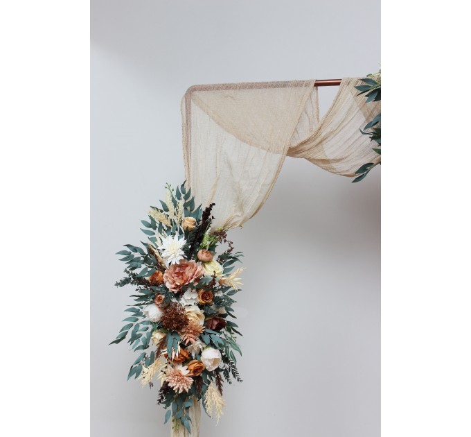 Flower arch arrangement in orange rust cinnamon peach colors.  Arbor flowers. Floral archway. Faux flowers for wedding arch. 5058