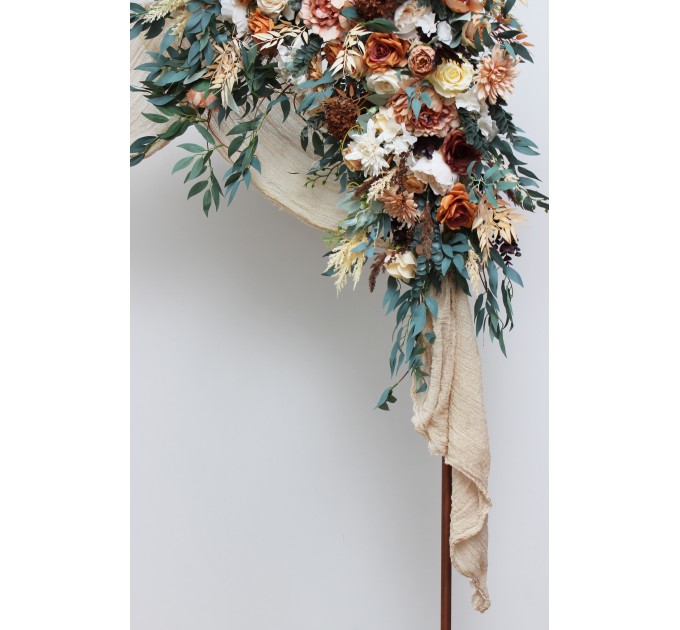  Flower arch arrangement in orange rust cinnamon peach colors.  Arbor flowers. Floral archway. Faux flowers for wedding arch. 5058