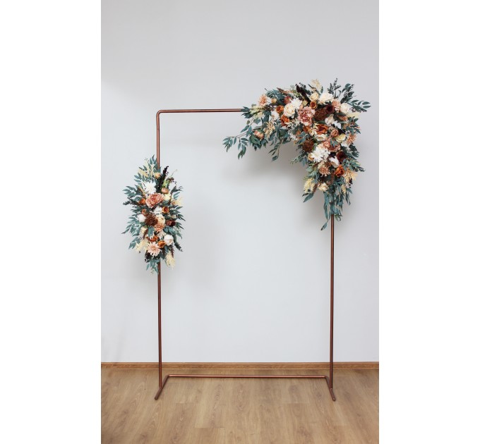  Flower arch arrangement in orange rust cinnamon peach colors.  Arbor flowers. Floral archway. Faux flowers for wedding arch. 5058