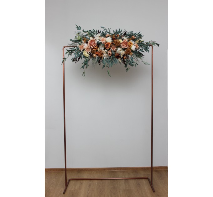  Flower arch arrangement in orange rust cinnamon peach colors.  Arbor flowers. Floral archway. Faux flowers for wedding arch. 5058