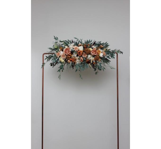  Flower arch arrangement in orange rust cinnamon peach colors.  Arbor flowers. Floral archway. Faux flowers for wedding arch. 5058
