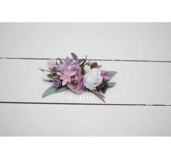 Flower comb in lilac white mauve color scheme. Wedding accessories for hair. Bridal flower comb. Bridesmaid floral comb. 5059-1
