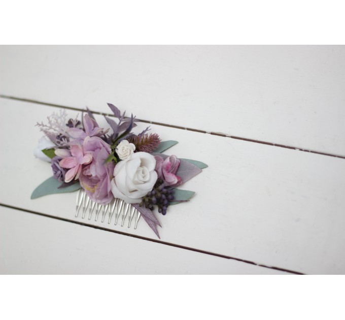 Flower comb in lilac white mauve color scheme. Wedding accessories for hair. Bridal flower comb. Bridesmaid floral comb. 5059-1