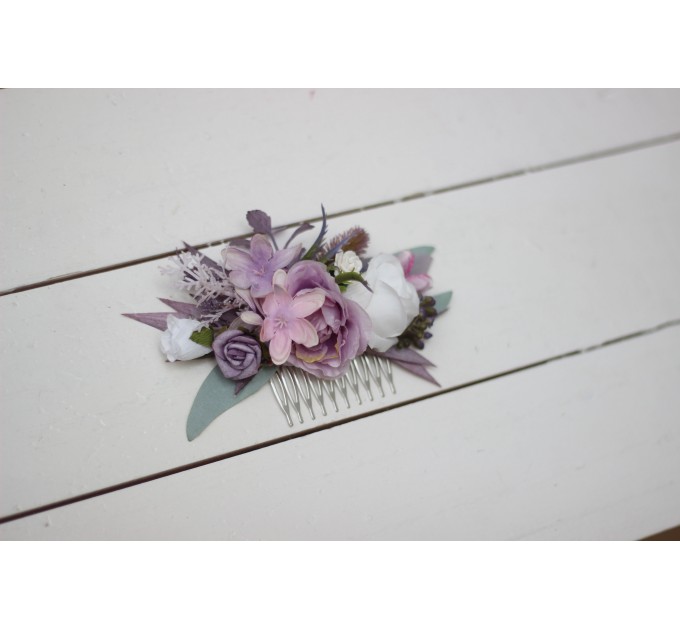 Flower comb in lilac white mauve color scheme. Wedding accessories for hair. Bridal flower comb. Bridesmaid floral comb. 5059-1
