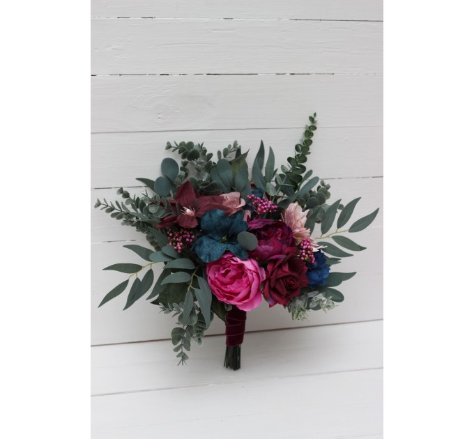Jewel-Tone Wedding Bouquets in Emerald Green, Purple, Magenta & Teal | Faux Bridal & Bridesmaid Bouquets