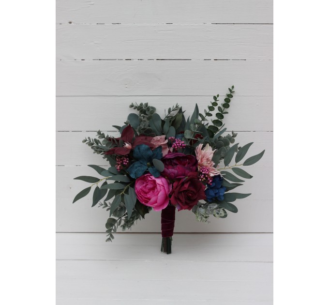 Jewel-Tone Wedding Bouquets in Emerald Green, Purple, Magenta & Teal | Faux Bridal & Bridesmaid Bouquets