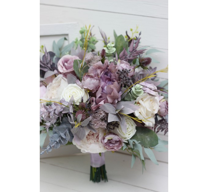 Wedding bouquets in lilac mauve colors. Bridal bouquet. Faux bouquet. Bridesmaid bouquet. 5059