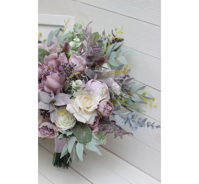Wedding bouquets in lilac mauve colors. Bridal bouquet. Faux bouquet. Bridesmaid bouquet. 5059
