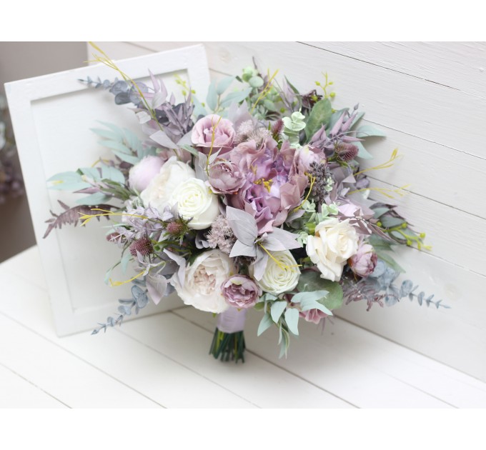 Wedding bouquets in lilac mauve colors. Bridal bouquet. Faux bouquet. Bridesmaid bouquet. 5059