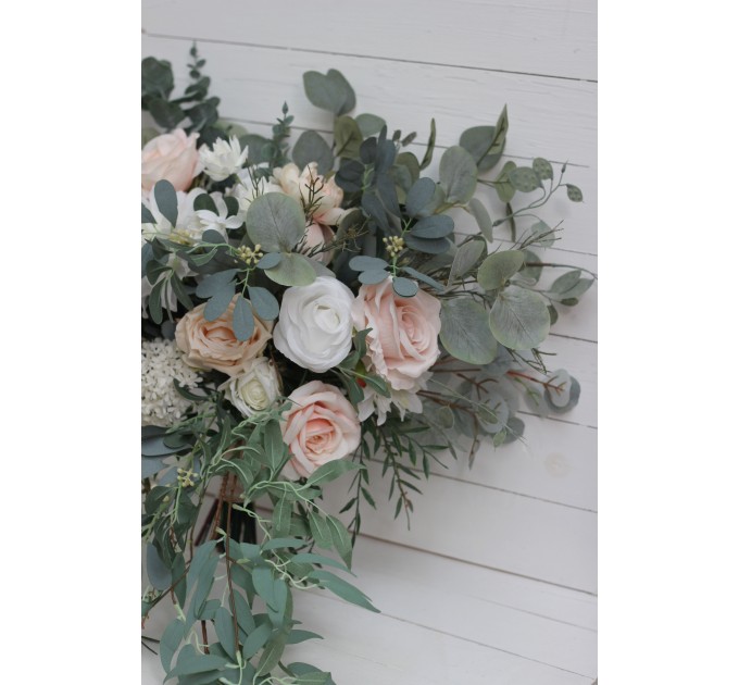 Wedding bouquets in white blush pink colors. Bridal bouquet. Faux bouquet. Bridesmaid bouquet. 5056