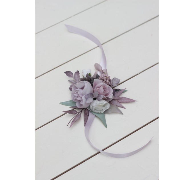 Wedding Boutonnieres & Wrist Corsage in Lilac & White | Faux Flower Accessories