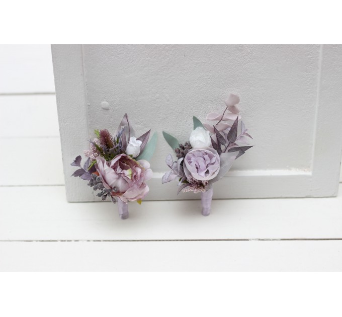 Wedding Boutonnieres & Wrist Corsage in Lilac & White | Faux Flower Accessories