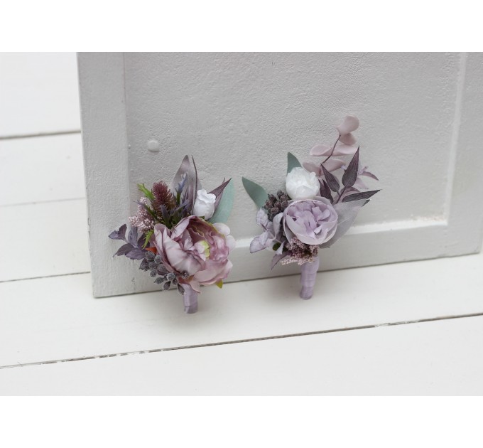 Wedding Boutonnieres & Wrist Corsage in Lilac & White | Faux Flower Accessories