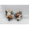 Wedding Boutonnieres & Wrist Corsage in Orange, Rust, Cinnamon & Peach | Faux Flower Accessories