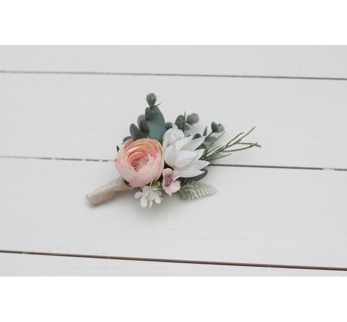 Wedding Boutonnieres & Wrist Corsage in White & Blush Pink | Faux Flower Accessories