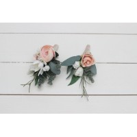  Wedding boutonnieres and wrist corsage  in white blush pink color scheme. Flower accessories.5056