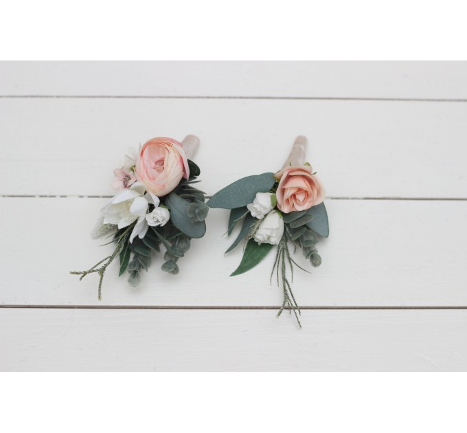 Wedding Boutonnieres & Wrist Corsage in White & Blush Pink | Faux Flower Accessories