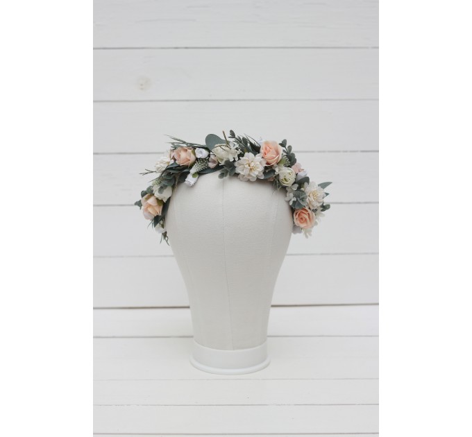 White blush pink flower crown. Hair wreath. Flower girl crown. Wedding flowers. 5056