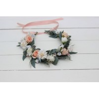 White blush pink flower crown. Hair wreath. Flower girl crown. Wedding flowers. 5056