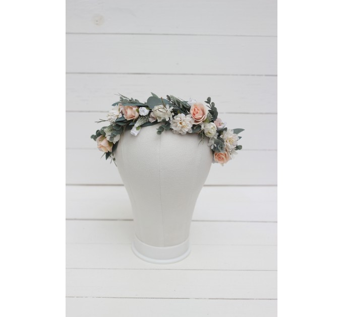 White blush pink flower crown. Hair wreath. Flower girl crown. Wedding flowers. 5056