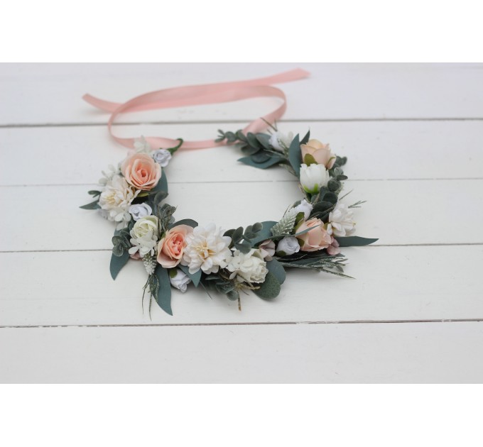 White blush pink flower crown. Hair wreath. Flower girl crown. Wedding flowers. 5056