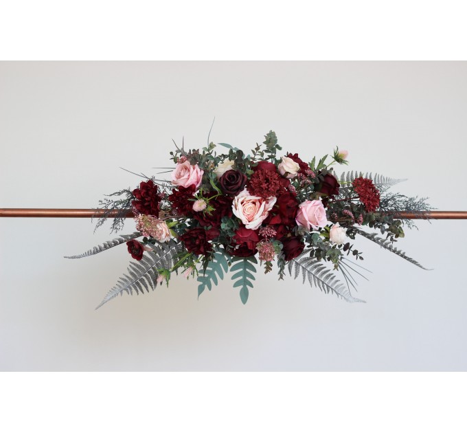  Flower arch arrangement in burgundy blush pink colors.  Arbor flowers. Floral archway. Faux flowers for wedding arch. 5060-9