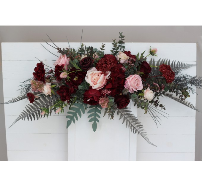  Flower arch arrangement in burgundy blush pink colors.  Arbor flowers. Floral archway. Faux flowers for wedding arch. 5060-9