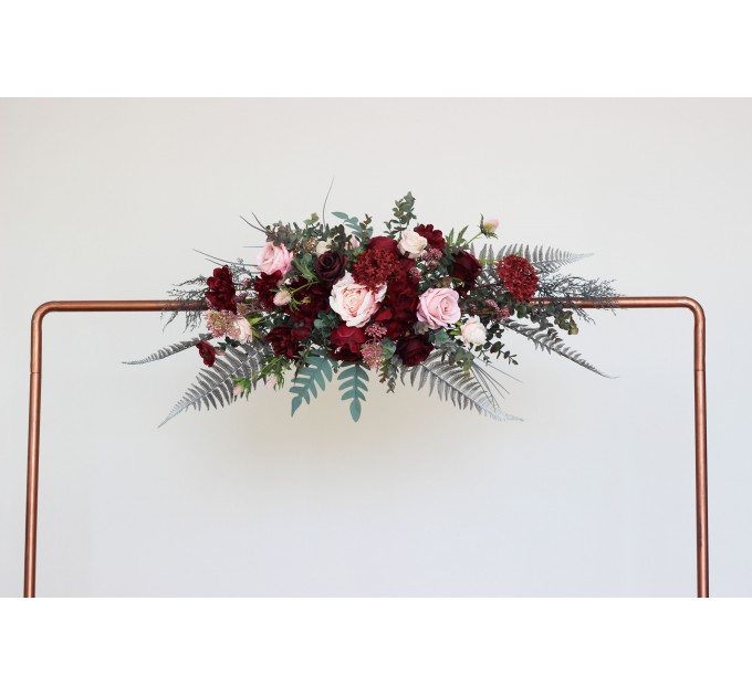  Flower arch arrangement in burgundy blush pink colors.  Arbor flowers. Floral archway. Faux flowers for wedding arch. 5060-9