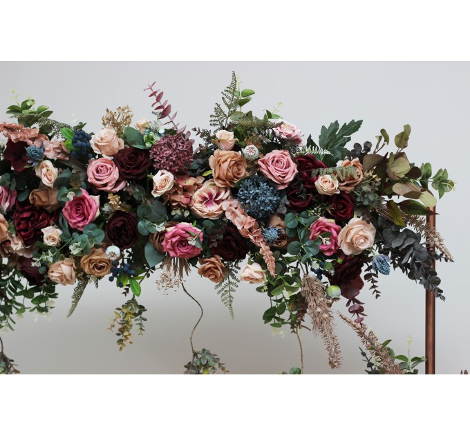  Flower arch arrangement in burgundy dusty rose blue colors.  Arbor flowers. Floral archway. Faux flowers for wedding arch. 5188