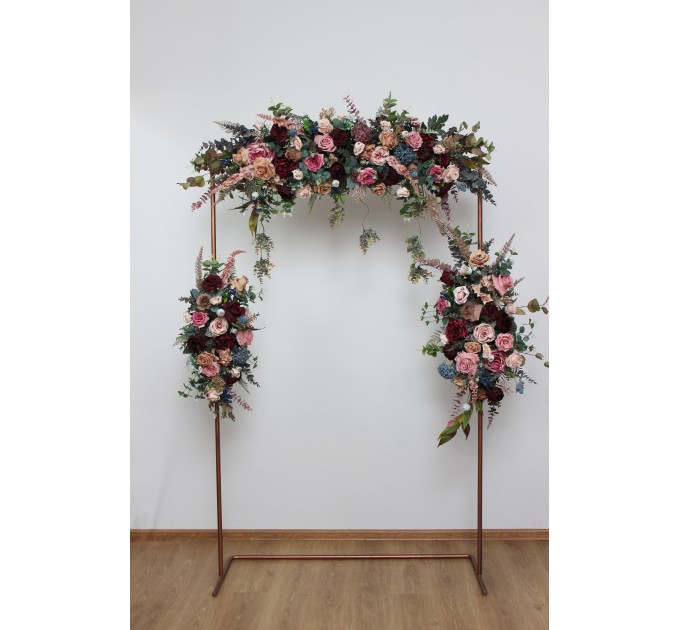  Flower arch arrangement in burgundy dusty rose blue colors.  Arbor flowers. Floral archway. Faux flowers for wedding arch. 5188