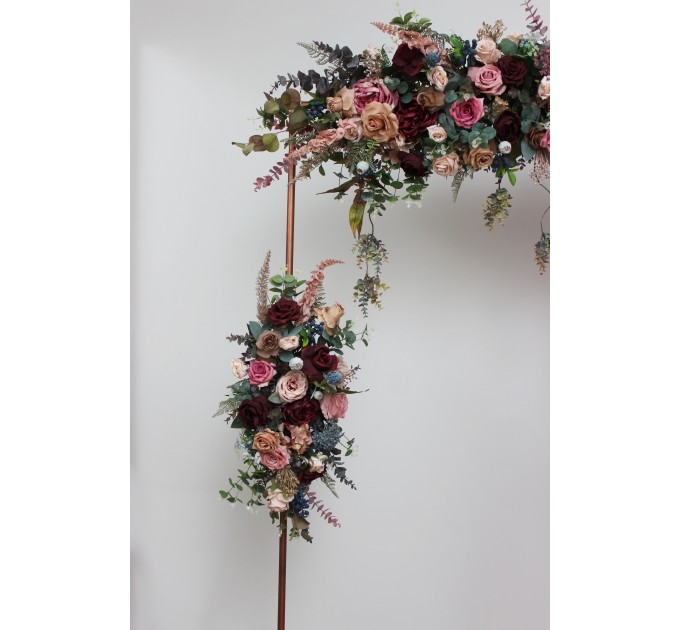  Flower arch arrangement in burgundy dusty rose blue colors.  Arbor flowers. Floral archway. Faux flowers for wedding arch. 5188