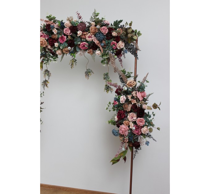 Flower arch arrangement in burgundy dusty rose blue colors.  Arbor flowers. Floral archway. Faux flowers for wedding arch. 5188