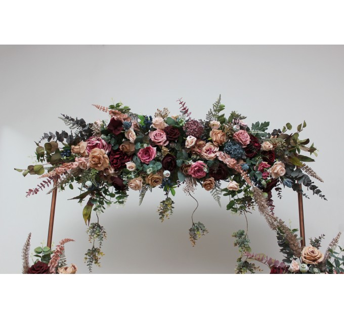  Flower arch arrangement in burgundy dusty rose blue colors.  Arbor flowers. Floral archway. Faux flowers for wedding arch. 5188