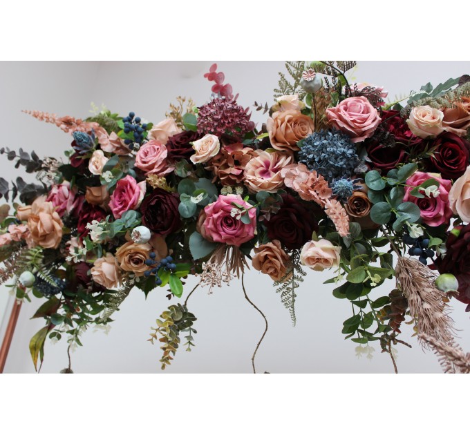  Flower arch arrangement in burgundy dusty rose blue colors.  Arbor flowers. Floral archway. Faux flowers for wedding arch. 5188