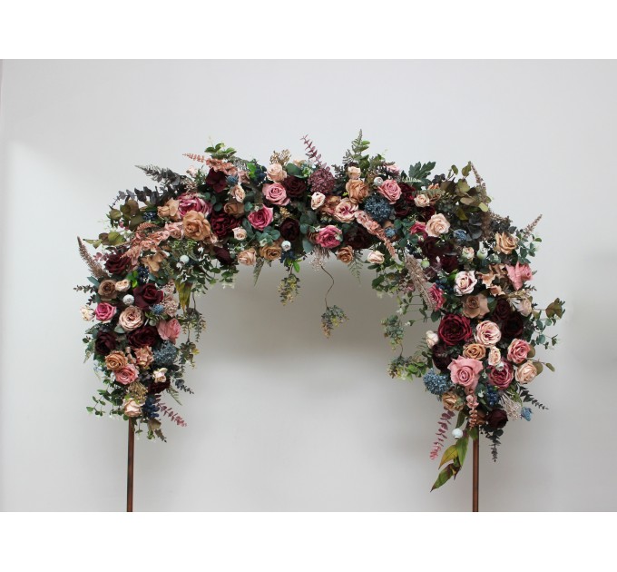  Flower arch arrangement in burgundy dusty rose blue colors.  Arbor flowers. Floral archway. Faux flowers for wedding arch. 5188