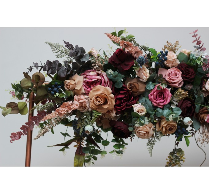  Flower arch arrangement in burgundy dusty rose blue colors.  Arbor flowers. Floral archway. Faux flowers for wedding arch. 5188