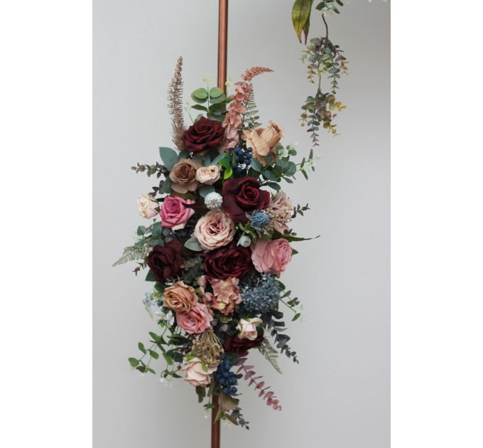  Flower arch arrangement in burgundy dusty rose blue colors.  Arbor flowers. Floral archway. Faux flowers for wedding arch. 5188