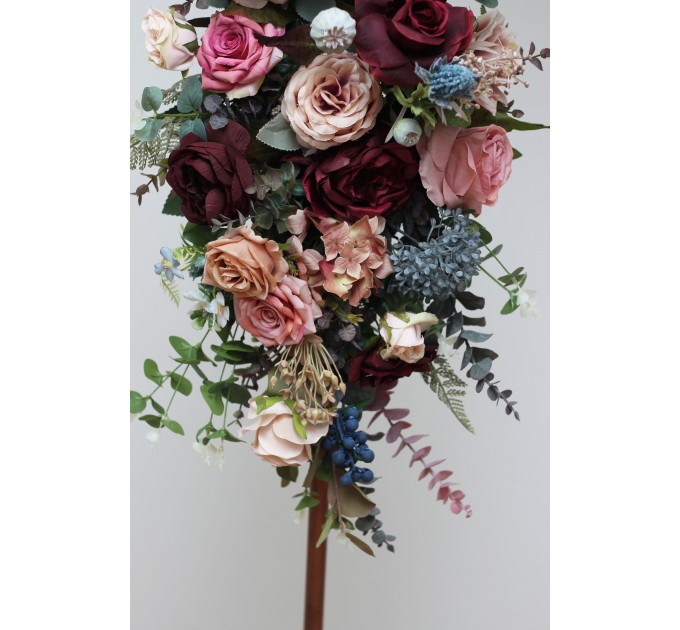  Flower arch arrangement in burgundy dusty rose blue colors.  Arbor flowers. Floral archway. Faux flowers for wedding arch. 5188