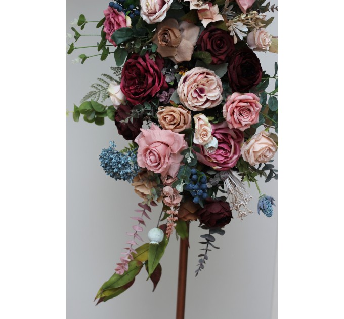  Flower arch arrangement in burgundy dusty rose blue colors.  Arbor flowers. Floral archway. Faux flowers for wedding arch. 5188