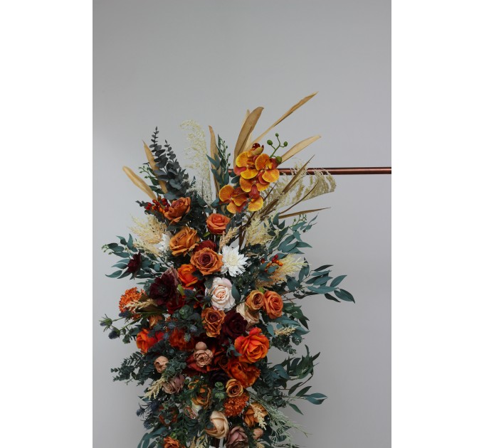  Flower arch arrangement in burnt orange burgundy and ivory colors.  Arbor flowers. Floral archway. Faux flowers for wedding arch. 5060-2