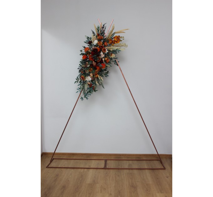  Flower arch arrangement in burnt orange burgundy and ivory colors.  Arbor flowers. Floral archway. Faux flowers for wedding arch. 5060-2