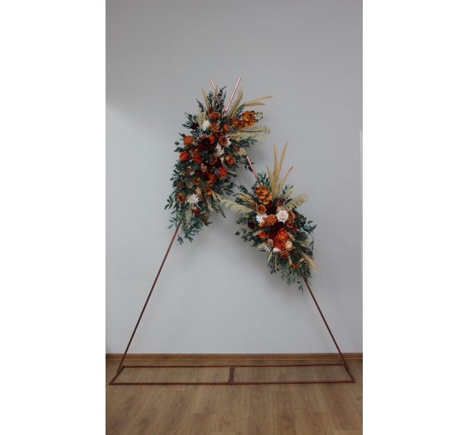  Flower arch arrangement in burnt orange burgundy and ivory colors.  Arbor flowers. Floral archway. Faux flowers for wedding arch. 5060-2