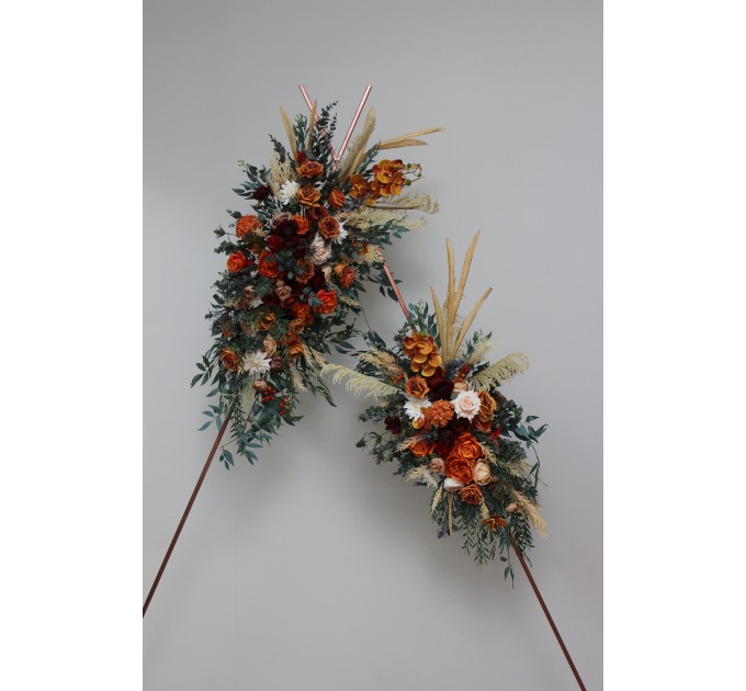  Flower arch arrangement in burnt orange burgundy and ivory colors.  Arbor flowers. Floral archway. Faux flowers for wedding arch. 5060-2