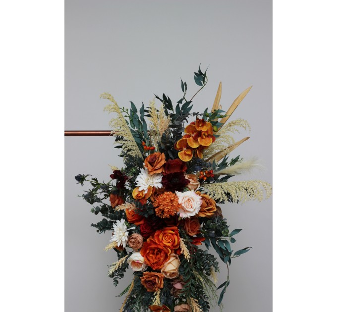  Flower arch arrangement in burnt orange burgundy and ivory colors.  Arbor flowers. Floral archway. Faux flowers for wedding arch. 5060-2