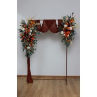  Flower arch arrangement in burnt orange burgundy and ivory colors.  Arbor flowers. Floral archway. Faux flowers for wedding arch. 5060-2