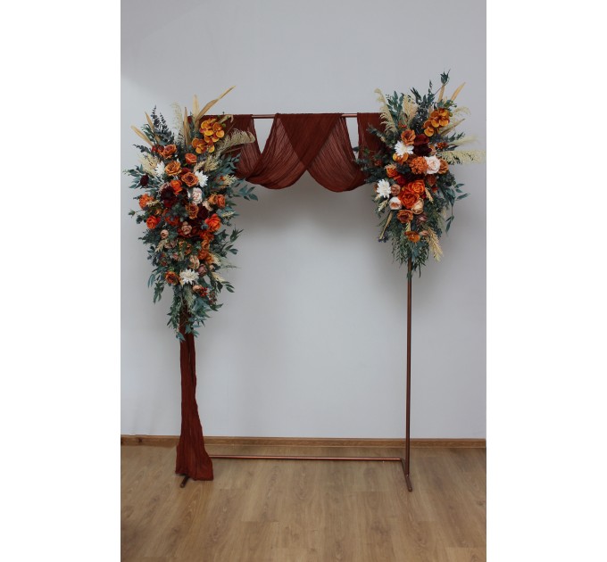  Flower arch arrangement in burnt orange burgundy and ivory colors.  Arbor flowers. Floral archway. Faux flowers for wedding arch. 5060-2