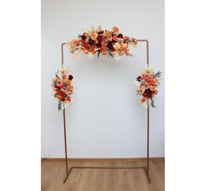  Flower arch arrangement in burnt orange burgundy peach colors.  Arbor flowers. Floral archway. Faux flowers for wedding arch. 5060-10