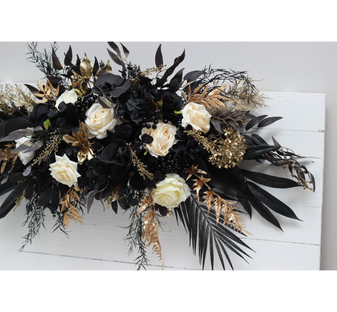  Flower arch arrangement in ivory black gold colors.  Arbor flowers. Floral archway. Faux flowers for wedding arch. 5159
