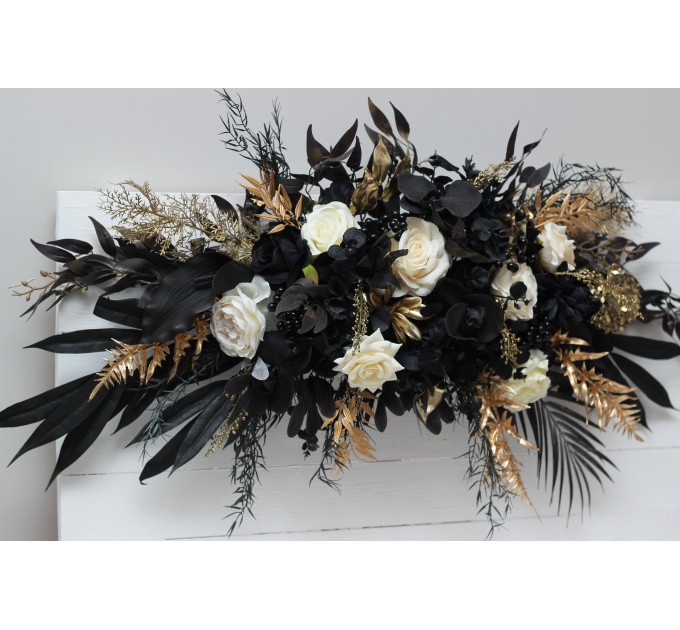  Flower arch arrangement in ivory black gold colors.  Arbor flowers. Floral archway. Faux flowers for wedding arch. 5159